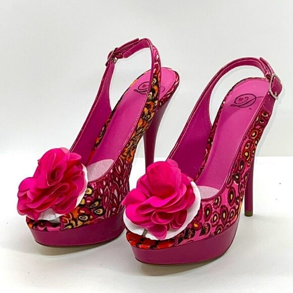 Sexy Delicious Sling Back Peep Toe Fuchsia Multicolor High Heel Pumps. Size 6.5 - Picture 1 of 8